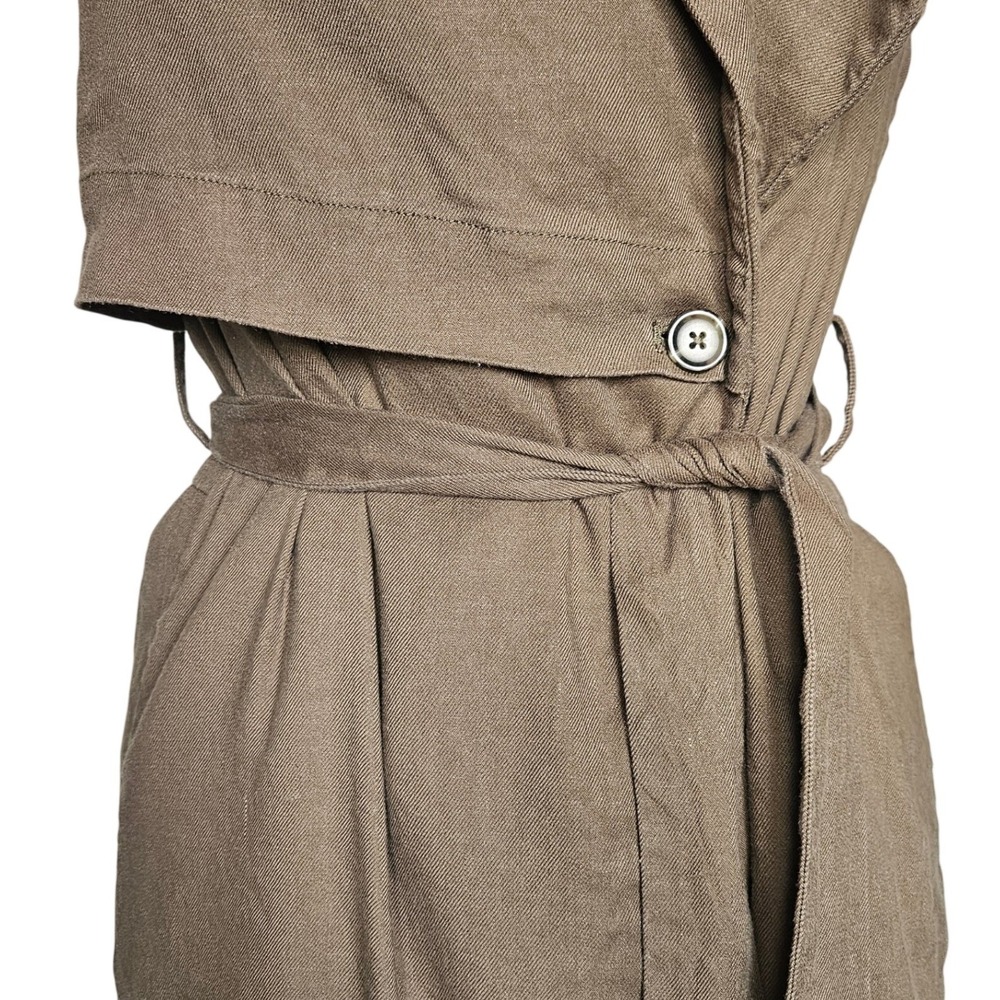 Anthropologie Hollis Tie Front Olive Sleeveless Trench Coat Vest Dress Sz Small - Picture 7 of 10